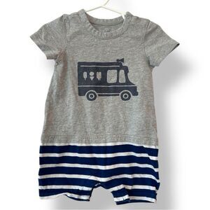 Baby GAP I Scream for Ice Cream Truck Gray Blue Shorty Romper 12-18 M Stripes